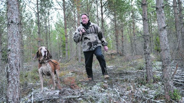 Rauno Numminen suunnittelee pöllihakkuun tekoa tästä metsiköstä 10 vuoden sisällä. (Kuvaaja: Juha Sinisalo)