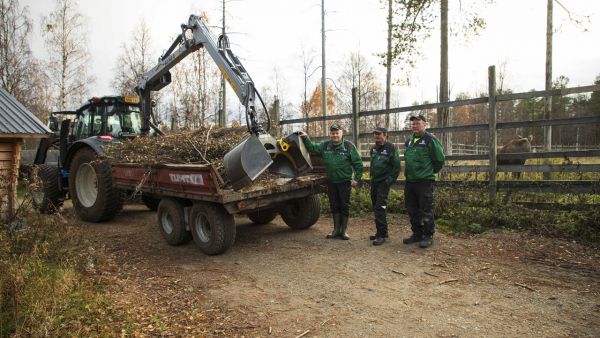 Tero Ikonen, Seppo Hitula ja Matti Heikkilä huolehtivat Ranuan eläinpuiston kunnossapidosta.