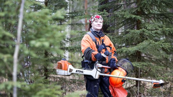 Anne Kalmarilla on metsätöitä paitsi kotitilallaan Kivijärvellä, mutta tänä syksynä erityisesti myös eduskunnan maa- ja metsätalousvaliokunnassa kansalaisaloitteena tulleen lakiehdotuksen myötä. (Kuvaaja: Sami Karppinen)