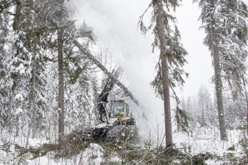 Puunkorjaajat ovat päässeet talvileimikoille eteläisintä Suomea myöten. (Kuvaaja: Mikko Riikilä)