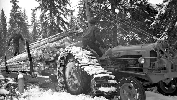 Fordson Major -traktori kuvattiin Keuruulla 1954. (Kuva: Mauno Mannelin)