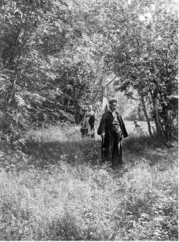 Sakari Topelius kävelyllä Alörnskogenissa vuonna 1897.  