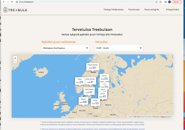 Treebula-laskurin suomenkieliseltä sivulta löytyy tällä hetkellä vain kuitupuun hinnat.  