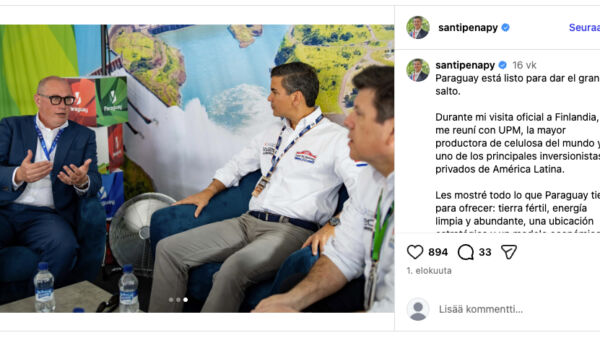 Paraguayn presidentin delegaatio tapasi UPM:n edustajan kesällä. (Kuvaaja: Kuvakaappaus Instagramista)