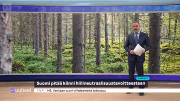 Ylen pääuutislähetys uutisoi Suomen metsien hiilitaseesta joulukuun alkupuolella. Kuvakaappaus uutislähetyksestä.